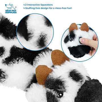 Best Pet Supplies Stuffing Free Squeaky Dog Toys for Small Dogs, Medium Dogs, and Large Dogs, Durable, Best Dog Chew Toy for Teething Puppy, Indoor Play, Holds Plastic Bottle - Cow, Medium
