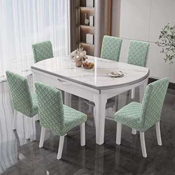 BOGUANG Kitchen Chair Covers Dining Chair Cover,Removable Washable Jacquard Parsons Chair Covers (Bean Green,Set of 6)