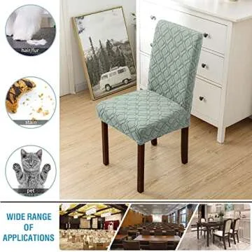 BOGUANG Kitchen Chair Covers Dining Chair Cover,Removable Washable Jacquard Parsons Chair Covers (Bean Green,Set of 6)