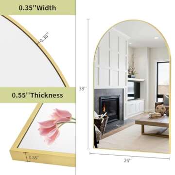 BEAUTYPEAK Wall Mounted Mirror, 26 inch x38 inch Arch Bathroom Mirror, Gold Vanity Wall Mirror w/ Metal Frame for Bedroom, Entryway, Living Room
