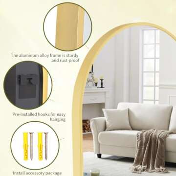 BEAUTYPEAK Wall Mounted Mirror, 26 inch x38 inch Arch Bathroom Mirror, Gold Vanity Wall Mirror w/ Metal Frame for Bedroom, Entryway, Living Room