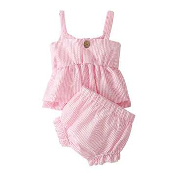 LYSINK Newborn Baby Girl Clothes Stripe Sleeveless Bowknot Tank Top Shorts Set Summer Outfits Cute Baby Clothes Girl 0-18 Months (Light-pink,3-6 Months)