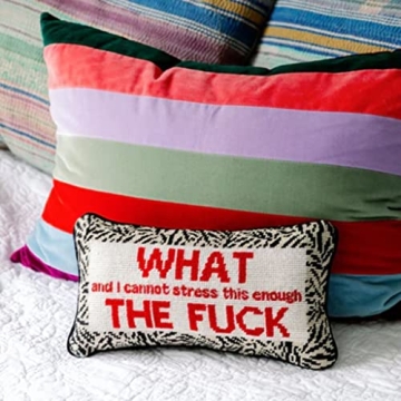 Handmade WTF Needlepoint Throw Pillow - Stylish Home Decor