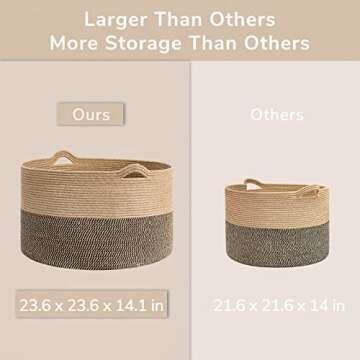 Goodpick Extra Large Storage Basket, 23.6 x 14.2 inches, Woven Laundry Basket for Clothes, Large Wic...