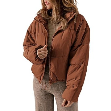 Dokotoo Women's Winter Bomber Puffer Jacket - Stylish & Warm Orange