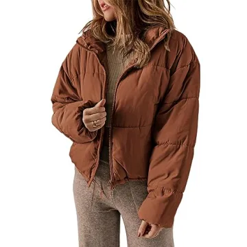 Dokotoo Women's Winter Bomber Puffer Jacket - Stylish & Warm Orange