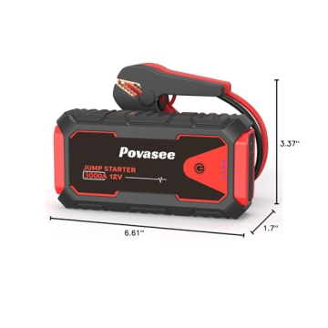 Povasee Jump Starter 3000A Peak Jump Starter Battery Pack, 12V Jump Box for Car Battery up to 10L Gas or 8L Diesel Engine Battery Jump Starter with Power Bank/Dual Output/LED Light (3000A)
