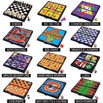 Magnetic Board Game Set by GAMIE - Includes 12 Retro Fun Games - 5" Compact Design - Individually Bo...