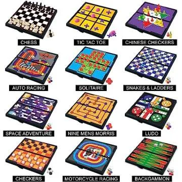 Magnetic Board Game Set by GAMIE - Includes 12 Retro Fun Games - 5" Compact Design - Individually Bo...