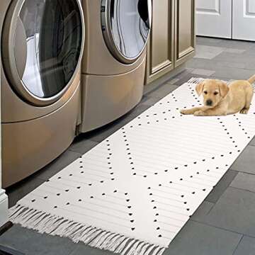 LIVEBOX White Runner Rug 2.3' x 5.3' Machine Washable Rug with Tassel for Entryway, Boho Area Rug Moroccan Woven Cotton Throw Carpet for Laundry Room Hallway Bedroom
