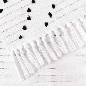 LIVEBOX White Runner Rug 2.3' x 5.3' Machine Washable Rug with Tassel for Entryway, Boho Area Rug Moroccan Woven Cotton Throw Carpet for Laundry Room Hallway Bedroom