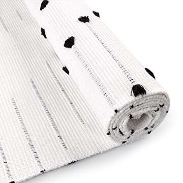 LIVEBOX White Runner Rug 2.3' x 5.3' Machine Washable Rug with Tassel for Entryway, Boho Area Rug Moroccan Woven Cotton Throw Carpet for Laundry Room Hallway Bedroom