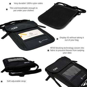 Lewark Neck Travel Wallet Pouch with RFID Blocking Passport Holder