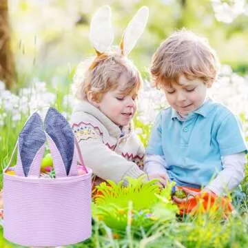 Easter Basket Seersucker Bunny Design for Kids' Egg Hunts and Gifts