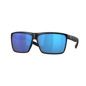 Costa Del Mar Mens Rincon Fishing and Watersports Rectangular Sunglasses, Black/Polarized Blue Mirro...