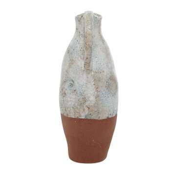 The Novogratz Ceramic Handmade Decorative Vase Centerpiece Vase with Terracotta Accents, Flower Vase for Home Decoration 5" x 7" x 14", White