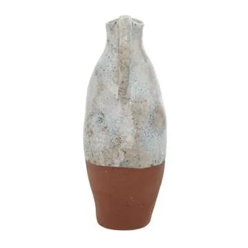 The Novogratz Ceramic Handmade Decorative Vase Centerpiece Vase with Terracotta Accents, Flower Vase for Home Decoration 5" x 7" x 14", White
