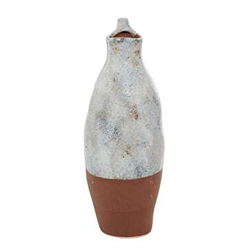 The Novogratz Ceramic Handmade Decorative Vase Centerpiece Vase with Terracotta Accents, Flower Vase for Home Decoration 5" x 7" x 14", White