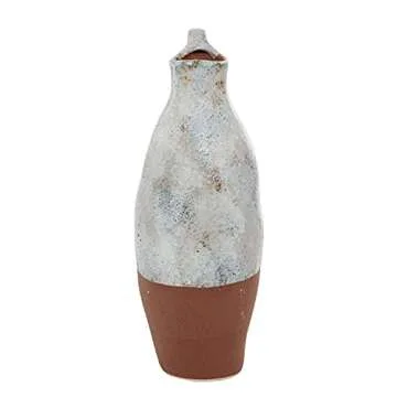 The Novogratz Ceramic Handmade Decorative Vase Centerpiece Vase with Terracotta Accents, Flower Vase for Home Decoration 5" x 7" x 14", White
