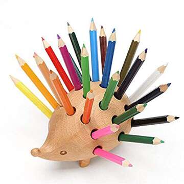 Hedgehog Wooden Pencil Holder Animal Pen Storage Stationery Organizer for Office
