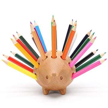 Hedgehog Wooden Pencil Holder Animal Pen Storage Stationery Organizer for Office