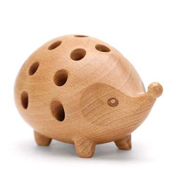 Hedgehog Wooden Pencil Holder Animal Pen Storage Stationery Organizer for Office