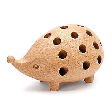 Hedgehog Wooden Pencil Holder Animal Pen Storage Stationery Organizer for Office