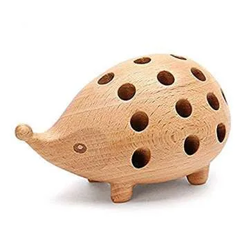 Hedgehog Wooden Pencil Holder Animal Pen Storage Stationery Organizer for Office