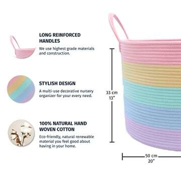 OrganiHaus Cute Basket for Pastel Rainbow Classroom Decor 20x13, Toy Basket Storage for Kids Room, T...