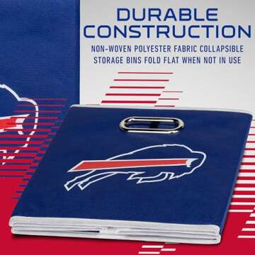 Franklin Sports Buffalo Bills NFL Storage Bin - Collapsible Cube Container + Storage Basket - NFL Office, Bedroom + Living Room Décor - 11"x11"