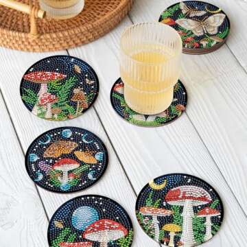 Sitsink Mushroom Diamond Art Coasters DIY Kits - 8 Pcs