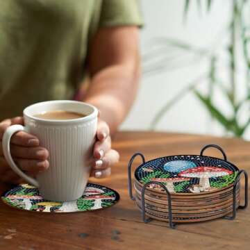 Sitsink Mushroom Diamond Art Coasters DIY Kits - 8 Pcs