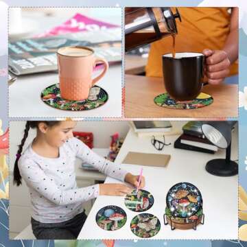 Sitsink Mushroom Diamond Art Coasters DIY Kits - 8 Pcs