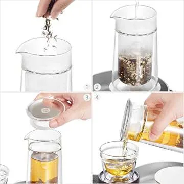 ZENS Travel Tea Set Glass, Portable Teapot Infuser Set for Loose Tea, 160ml Double Wall Tea Pot and 2 Teacup with Eva Case for Travel Picnic or Gif,Yellow