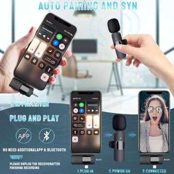 Partyear Wireless Microphone for iPhone, Android, Camera, iPad, USB C Microphone, 3 in 1 Dual Professional Wireless Lavalier Mini Microphone, Plug-Play Wireless Mic for Video Recording,YouTube,TikTok