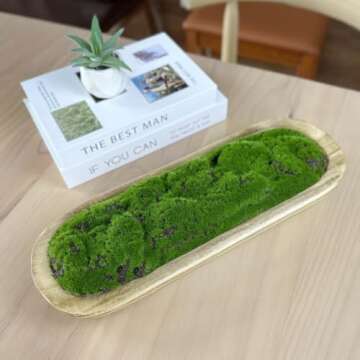 NAHARO Moss Wood Bowl,Natural Oblong Decorative Dough Bowl, Artificial Moss Bowl Centerpiece for Wed...