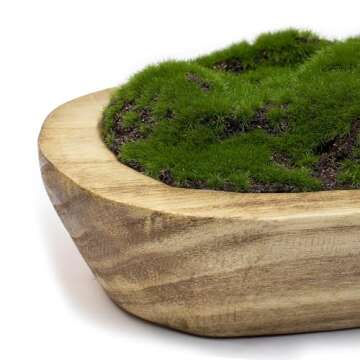 NAHARO Moss Wood Bowl,Natural Oblong Decorative Dough Bowl, Artificial Moss Bowl Centerpiece for Wedding Table Centerpiece, Home Decoration, Living Room, Office, No Maintenance