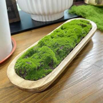 NAHARO Moss Wood Bowl,Natural Oblong Decorative Dough Bowl, Artificial Moss Bowl Centerpiece for Wedding Table Centerpiece, Home Decoration, Living Room, Office, No Maintenance
