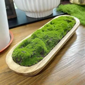 NAHARO Moss Wood Bowl,Natural Oblong Decorative Dough Bowl, Artificial Moss Bowl Centerpiece for Wedding Table Centerpiece, Home Decoration, Living Room, Office, No Maintenance