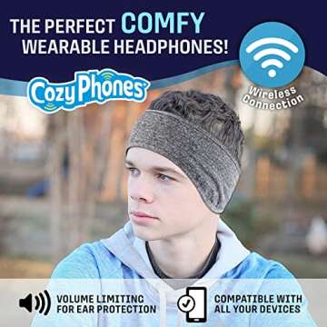CozyPhones Sleep Headphones - Wireless Over Ear Headphones from Ultra Thin Cool Mesh Chordless Head ...