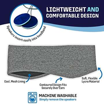 CozyPhones Sleep Headphones - Wireless Over Ear Headphones from Ultra Thin Cool Mesh Chordless Head Phones for Side Sleepers, Meditation, Running, Laptop, and Phone - Gray Lycra