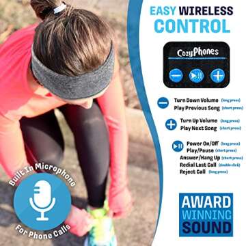 CozyPhones Sleep Headphones - Wireless Over Ear Headphones from Ultra Thin Cool Mesh Chordless Head Phones for Side Sleepers, Meditation, Running, Laptop, and Phone - Gray Lycra