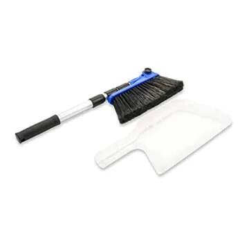Camco Adjustable Broom and Dustpan - Portable & Compact Full Size Broom - Adjusts from 24-52 Inches, Ideal for RV, Marine, and Home Use (43623-A)