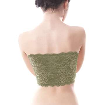 4 Pieces Women Lace Bandeau Bra Tube Top Elastic Strapless No Sponge Pad No Underwire Bra for Daily Favor (Black, White, Dark Gray, Olive Green,Large)