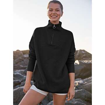 ANRABESS Women Quarter Zip Oversized Casual Loose Rib Knit Cozy Pullover Sweaters Top 2024 Fall Fash...