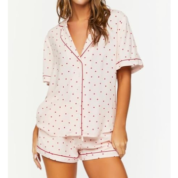 MOBJVIY Cute Heart Print Pajama Set for Women