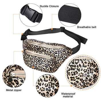 Geestock Leopard Fanny Packs, Fashionable PU Leather Belt Bag for Women, Cute Waist Pack Bag Bum Bag with Adjustable Belt for Rave, Festival, Travel, Party (Leopard Print)