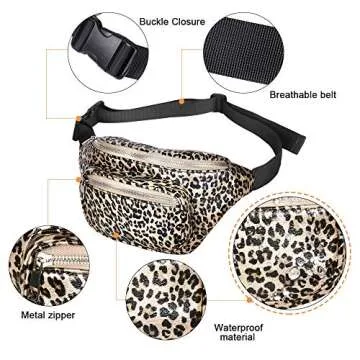 Geestock Leopard Fanny Packs, Fashionable PU Leather Belt Bag for Women, Cute Waist Pack Bag Bum Bag with Adjustable Belt for Rave, Festival, Travel, Party (Leopard Print)