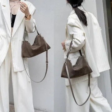 DONNAIN Premium Suede Leather Crossbody Bags for Women, Slouchy Suede Shoulder Bag with Adjustable Strap and Tote Handbag (Taupe)