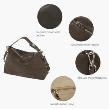 DONNAIN Premium Suede Leather Crossbody Bags for Women, Slouchy Suede Shoulder Bag with Adjustable Strap and Tote Handbag (Taupe)